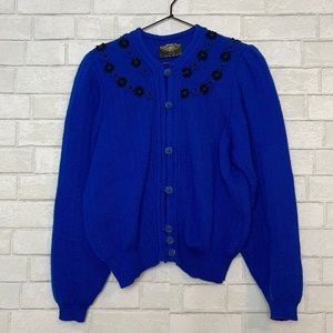 Vitabella Norway Scandinavian Wool Puff Sleeve Cardigan with Rosette Buttons XL